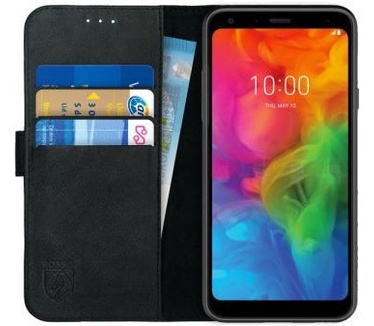 Rosso Deluxe LG Q7 Hoesje Echt Leer Book Case  Zwart