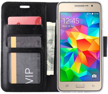 Luxe lederen Bookcase hoesje voor de Samsung Galaxy Grand Prime G530F - Zwart (Samsung Galaxy Grand Prime G530F) Zwart