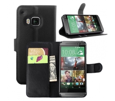 Kees Lederlook Portemonnee Hoesje HTC One M9 - Zwart