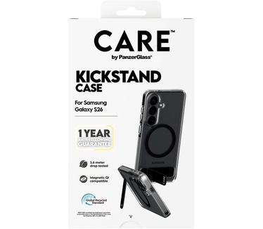 PanzerGlass CARE™ by PanzerGlass® Urban Explorer Case Transparent w. Black Kickstand & Qi Samsung Galaxy S26