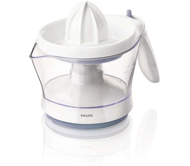 Philips Viva Viva Collection Citruspers, 0,6 l, 25 W, met vruchtvleesselector en autoreverse. Kleur van het product: Blauw, Wit, Inhoud bak/kan: 0,6 l, Lengte snoer: 1,2 m. Vermogen: 25 W, AC invoer voltage: 220 bis 240, AC invoer frequentie: 50 - 60 Hz