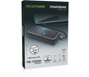 RealPower PB-10000 USB-C PD + QI wireless charging