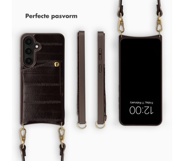 Selencia Nova Real Leather Backcover met Koord en Pashouder Samsung Galaxy S25 - Dark Chocolate