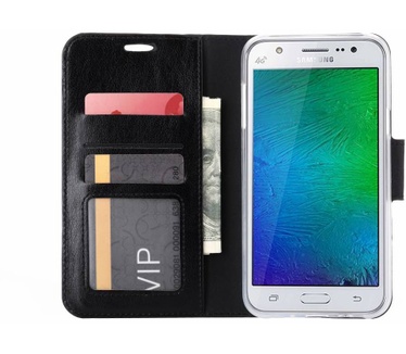 Luxe Lederen Bookcase hoesje voor de Samsung Galaxy J7 2016 - Zwart (Galaxy J7 2016) Zwart