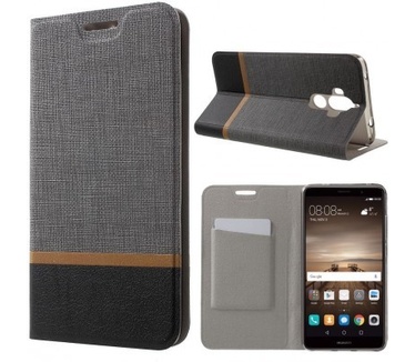 qMust Huawei Mate 9 Wallet Case - TPU frame - Striped Grey