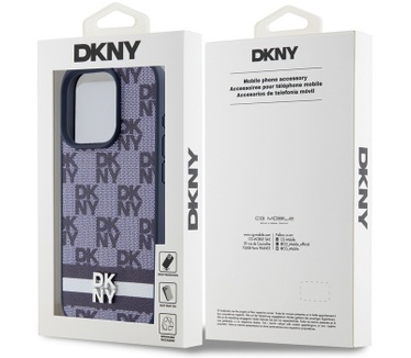 DKNY Checkered Printed Stripe Back Case - iPhone 15 Pro - Blauw Blauw
