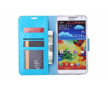 Merkloos Luxe Lederen Bookcase hoesje voor de Samsung Galaxy Note 3 - Blauw (Samsung Galaxy Note 3) Blauw