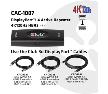 Club 3D DisplayPort 1.4 Active Repeater 4K120Hz HBR3 F/F Zwart