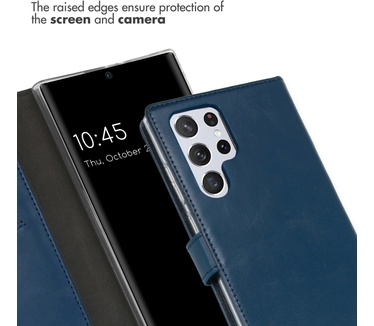 Selencia Echt Lederen Bookcase Samsung Galaxy S22 Ultra - Blauw