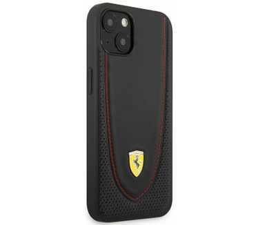 Ferrari Leather Curved Line Back Case - iPhone 13 (6.1") - Zwart Zwart