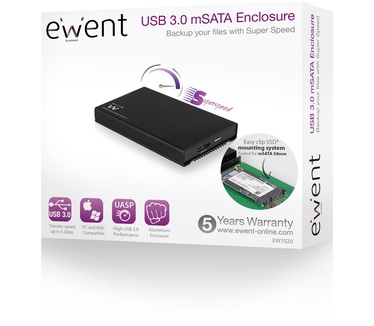 Ewent Ew7020 usb 3.0 hdd/ssd case 1.8 inch Eenh. 1 stk (EW7020) Zwart