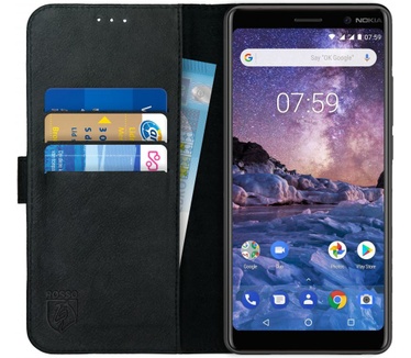 Rosso Deluxe Nokia 7 Plus Hoesje Echt Leer Book Case Zwart (7 Plus) Zwart