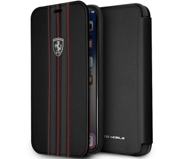 Ferrari Vertical Stripe PU Leren Case Apple iPhone X (5.8") Zwart  Zwart
