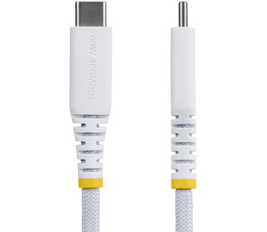 Startech.com 2m USB-C Laadkabel, Wit, 60W (3A) PD, Dual-Layer Gevlochten Nylon/TPE Mantel, Robuuste USB Type-C Oplaadkabel, USB 2.0 Fast Charge Kabel