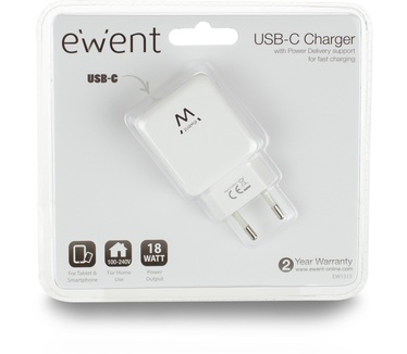 Ewent EW1315 1-Poorts USB-C Thuislader 18W met Power Delivery