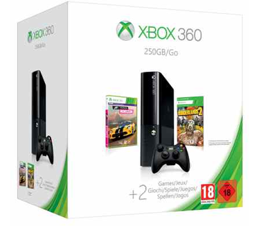 Microsoft Xbox 360 Slim (2013) + Forza Horizon + Borderlands 2 Zwart