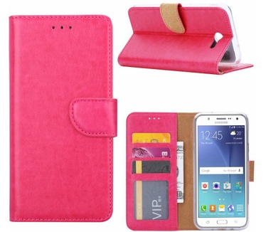 Luxe Lederen Bookcase hoesje voor de Samsung Galaxy J7 2016 - Roze (Samsung Galaxy J7 2016) Roze
