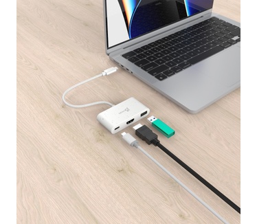 j5create JCA379EW-N Milieuvriendelijke USB-C® naar HDMI™ en USB™ Type-A met stroomvoorziening