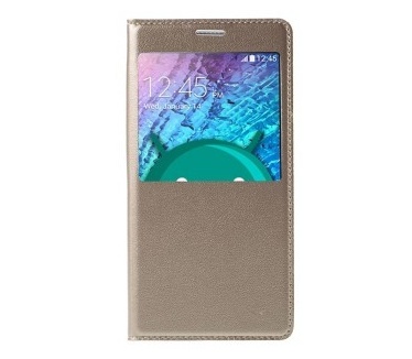 qMust Samsung Galaxy J5 Window Leather Case - met zichtvenster - Gold