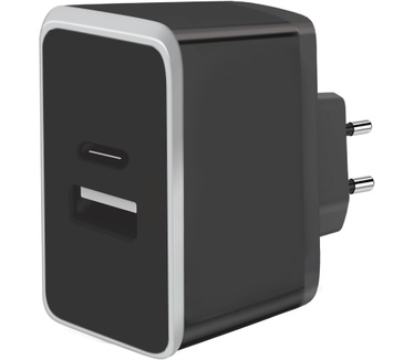 Mobiparts Wall Charger USB-A/USB-C 2.4A + USB-C to USB-C Cable Zwart