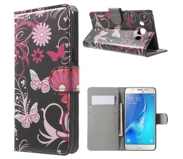 qMust Samsung Galaxy J5 (2016) Wallet Case - hoesje met stand - Butterfly Flowers