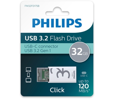 Philips USB 3.2 32GB Click Series Gen 1 USB-C 128GB Zilver