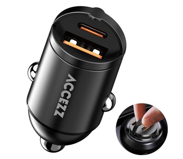 Accezz Autolader | Snellader met 2 poorten - USB-A 30 watt + USB-C 65 watt - Zwart