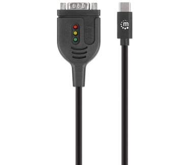 Manhattan USB-C naar seriële converterkabel, 1 m, mannelijk naar mannelijk, RS232/COM/DB9, Prolific PL2303GT-chip, zwart, 3 jaar garantie