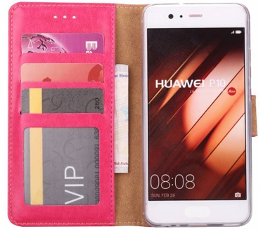 Luxe Lederen Bookcase hoesje voor de Huawei P10 - Roze (Huawei P10) Roze