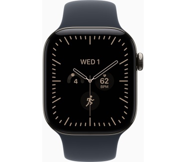 Apple Watch Series 12 GPS + Cellular 42mm Natural Titanium Case with Navy Blue Sport Band - S/M, Zwart (Zwart)
