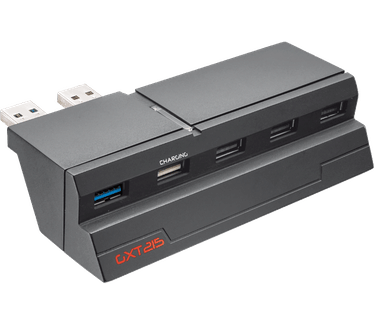 Trust GXT 215 PS4 USB Hub 19866 Past perfect bij het ontwerp van de PS4. 4x USB 2.0 voor het aansluiten van toetsenbord, stuurwiel en controllers. 1x USB 3.0 voor snelle bestandsoverdracht. Speciale modus om 2 controllers op te laden in de stand-bym