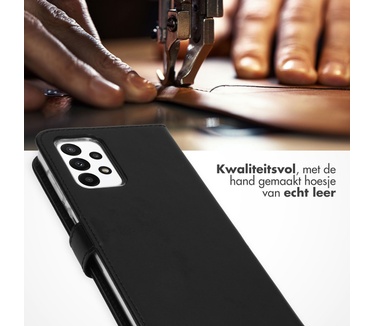 Selencia Echt Lederen Bookcase Samsung Galaxy A23 (5G) - Zwart
