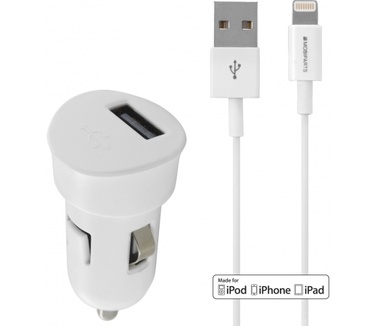 Mobiparts Premium USB Car Charger 1A + Lightning Cable White