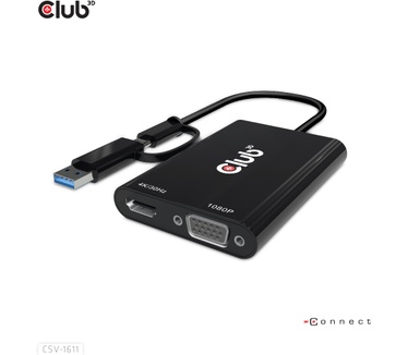 Club 3D USB Gen1 Type-C/-A to Dual HDMI (4K/30Hz) / VGA (1080/60Hz)