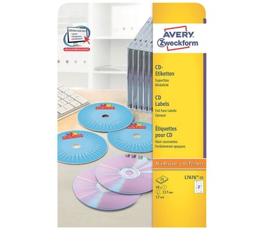 Avery CD Etiketten, wit, Ø 117,0 mm, permanent klevend