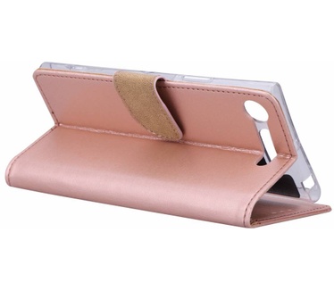 Luxe Lederen Bookcase hoesje voor de Sony Xperia XZ1 - Metallic Roze (Sony Xperia XZ1) Rosé Goud