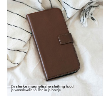 Selencia Echt Lederen Bookcase iPhone 14 Pro Max - Bruin