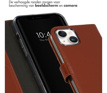 Selencia Echt Lederen Bookcase iPhone 15 - Lichtbruin