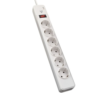 V7 6-Schuko Outlet Home/Office Surge Protector, 1.8m Cord, 1050 Joules, White