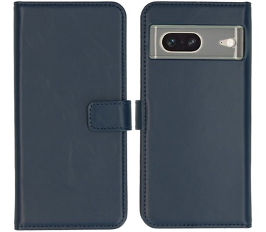 Selencia Echt Lederen Bookcase Google Pixel 7 - Blauw