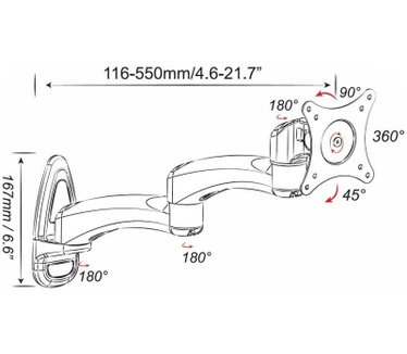 Techly Wall Tilt Mount for LED LCD TV 15-27 3 Joints Black / White" ICA-LCD 217D