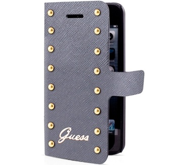 Guess Folio Leather Book Case for iPhone 5/5S/SE - Studded Silver Zilver