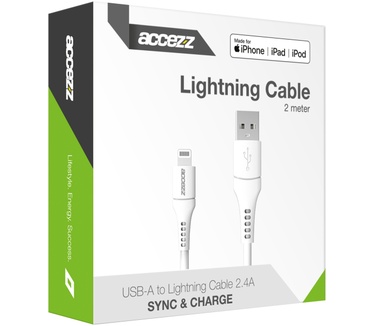 Accezz Lightning naar USB kabel - MFi certificering - 2 meter - Wit