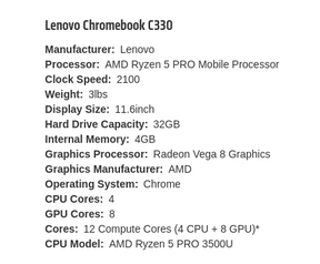 Lenovo C330-Chromebook met Ryzen 5 Pro 3500U