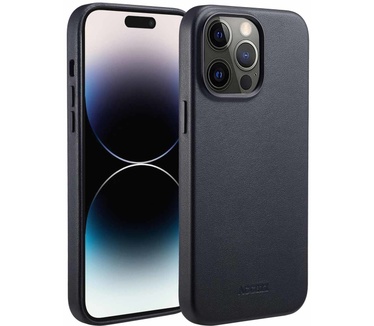 Accezz MagSafe Leather Backcover iPhone 14 Pro Max - Zwart