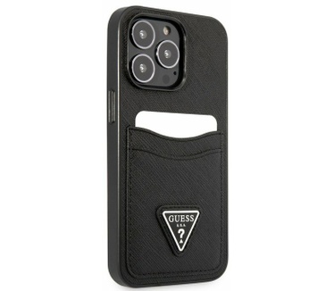 Guess Saffiano Card Back Case Apple iPhone 13 Pro (6.1") - Zwart Zwart