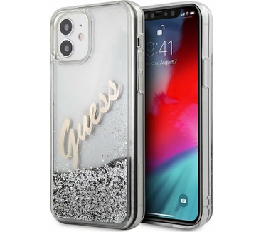 Guess Vintage Liquid Glitter Case iPhone 12 Mini (5.4") - Zilver Zilver