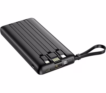 VEGER powerbank 10000 mAh with built-in cables Micro USB / Type C / Lightning C10 (W1116) black