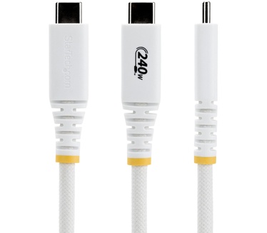 Startech.com 3m USB-C Oplaadkabel, Duurzaam en Ultra-flexibel, 240W(5A) PD EPR, USB 2.0 Laptop Laadkabel, USB-IF Gecertificeerd, Robuuste USB-C Oplaadkabel - Wit
