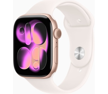 Apple Watch Series 11, 46mm, GPS + Cellular, Aluminium, Sportbandje M/L, Goud (Roze)
